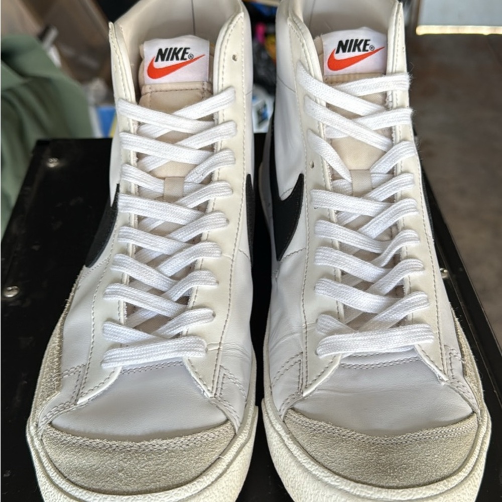 Nike White and Black High-Top Sneakers Classic Design